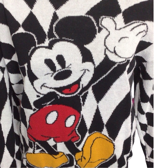 Disney Checkered Mickey Mouse Sweater - Black, White, Red, Yellow - Picture 4 of 5